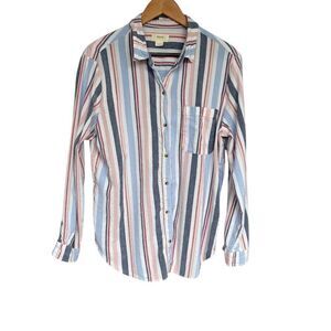 Anthropologie Maeve XL Multicolor Striped Linen Blend ButtonUp Shirt Long Sleeve